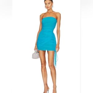 X REVOLVE Anja Mini RUCHED Dress in Tropical Turquoise Amanda Uprichard$246 Larg